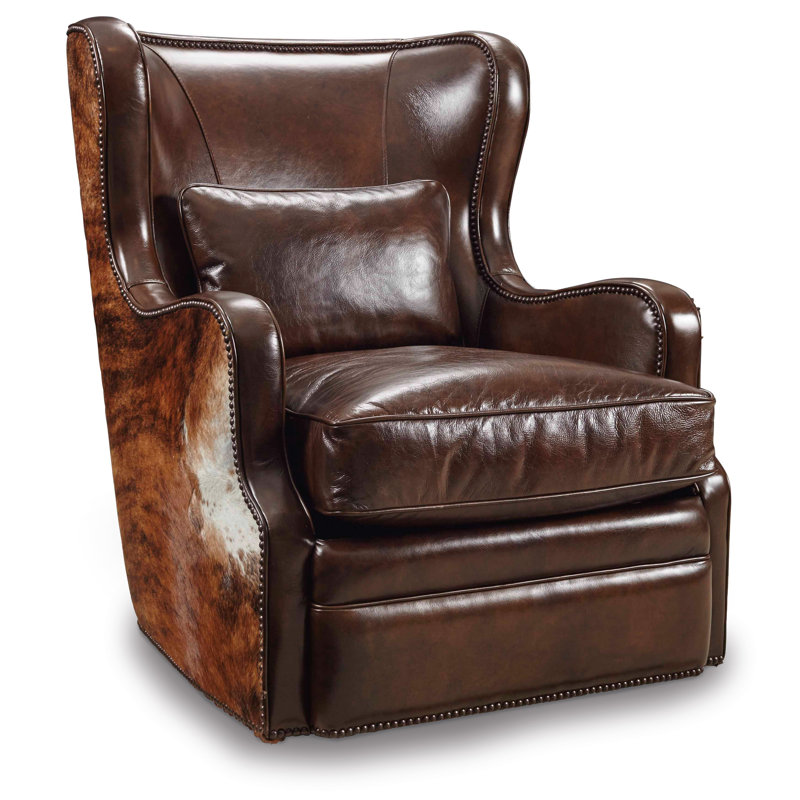 Hooker Furniture Wellington 31.5" W Top Grain Leather Swivel Wingback